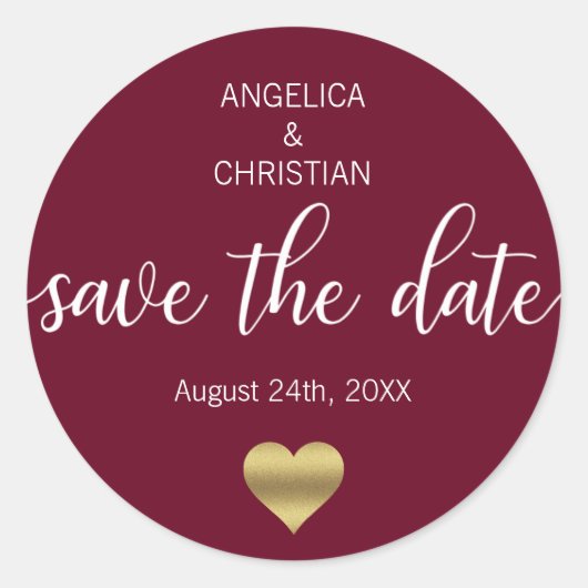 Fall Burgundy Marsala Gold SAVE THE DATE Hochzeit Runder Aufkleber (Vorderseite)