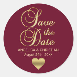Fall Burgundy Marsala Gold SAVE THE DATE Hochzeit Runder Aufkleber