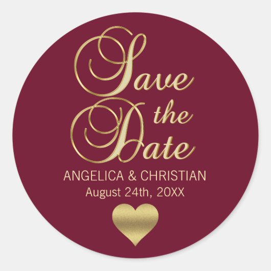 Fall Burgundy Marsala Gold SAVE THE DATE Hochzeit Runder Aufkleber (Vorderseite)