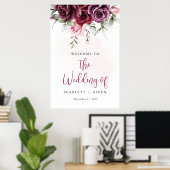 Fall Burgundy Merlot Bloral Begrüßungszeichen Poster (Heimbüro)