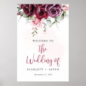 Fall Burgundy Merlot Bloral Begrüßungszeichen Poster (Vorne)