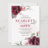 Fall Burgundy Merlot Bloral Wedding Einladung (Vorderseite)