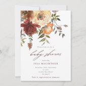 Fall Burgundy & Orange Bloral Baby Dusche Einladung (Vorderseite)