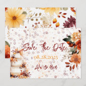 Fall Burgundy Orange Bloral Save the Date Card Einladung (Vorne/Hinten)