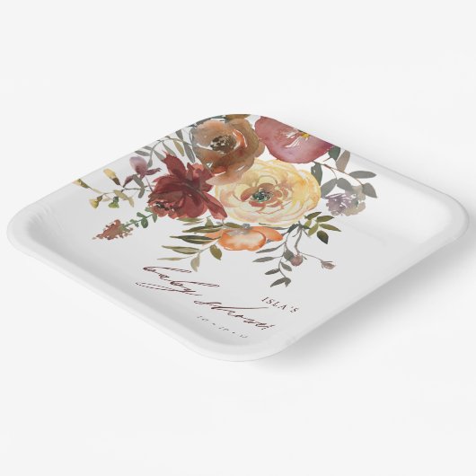 Fall Burgundy & Orange Blume Babydusche Pappteller (Gewinkelt)