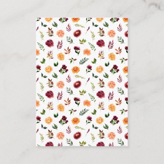 Fall Burgundy Orange Floral Baby Book Request Begleitkarte (Rückseite)