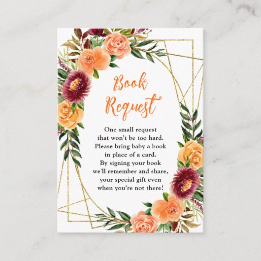 Fall Burgundy Orange Floral Baby Book Request Begleitkarte (Vorderseite)