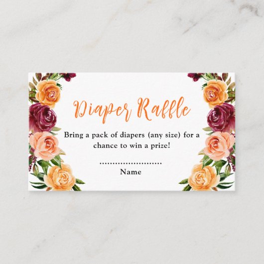 Fall Burgundy Orange Floral Baby Diaper Raffles Begleitkarte (Vorderseite)