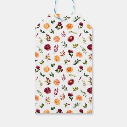 Fall Burgundy Orange Floral Baby Shower Thank You Geschenkanhänger (Rückseite)