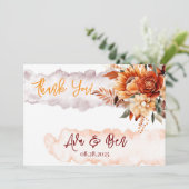 Fall Burgundy Orange Floral Wedding Einladung (Stehend Vorderseite)