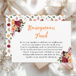 Fall Burgundy Orange Floral Wedding Honeymoon Fund Begleitkarte<br><div class="desc">Diese wunderschöne und elegante Hochzeitsflitterwochen-Fondskarte mit ihren blau-bordeauxroten und orangefarbenen Blume mit Blattwerk. Der Text kombiniert handgeschriebene Skript- und Serif-Schriftart für ein stilvolles und modernes Aussehen. Dies ist perfekt für einen Herbst rustikalen Hochzeit.</div>