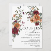 Fall Burgundy Terracotta Blumenpaare Dusche Einladung (Vorderseite)