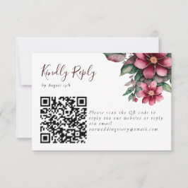 Fall Burgundy Wedding QR Code Floral RSVP Karte
