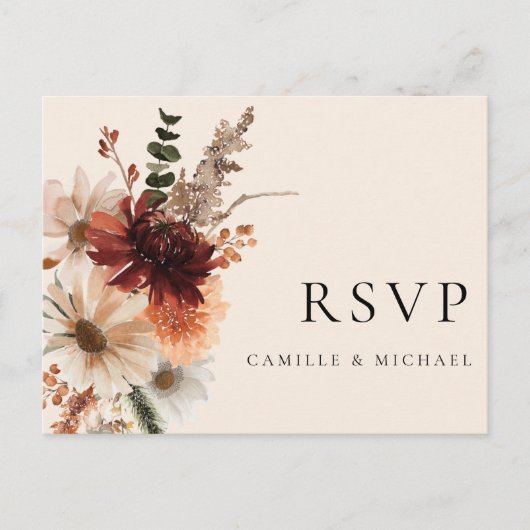 Fall Burgundy Wedding Rsvp Postkarte (Vorderseite)