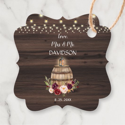 Fall Burgundy Wein Barrel Barrel Baroral Barn Hoch Geschenkanhänger (Rückseite)