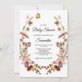 Fall Burgundy Wildblumen Babydusche Einladung (Vorderseite)