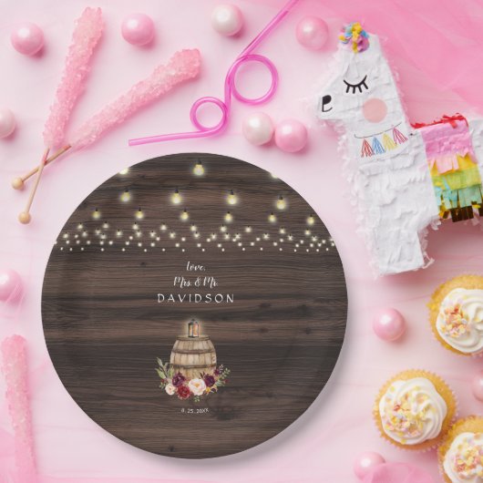 Fall Burgundy Wine Barrel Floral Wedding Pappteller (Party)