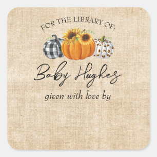 Fall Burlap Pumpkin Baby Showbibliothek Buchzeiche Quadratischer Aufkleber
