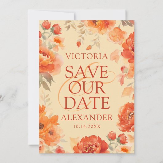 Fall Burnt Orange Blume Hochzeit Save The Date (Vorderseite)
