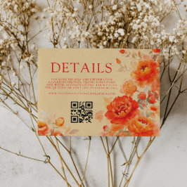 Fall Burnt Orange Floral Qr Code Hochzeitsdetails Begleitkarte