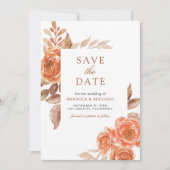 Fall Burnt Orange Floral Terracotta Foto Hochzeit Save The Date (Vorderseite)
