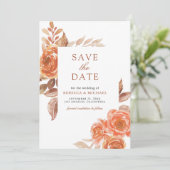 Fall Burnt Orange Floral Terracotta Foto Hochzeit Save The Date (Stehend Vorderseite)
