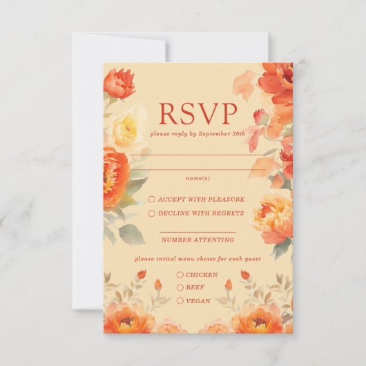 Fall Burnt Orange Floral Wedding Response Card RSVP Karte (Vorderseite)