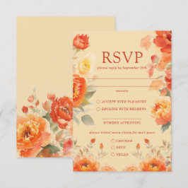 Fall Burnt Orange Floral Wedding Response Card RSVP Karte