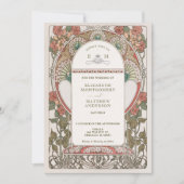 Fall Burnt Orange Gold Wedding Art Nouveau Mucha Einladung (Vorderseite)