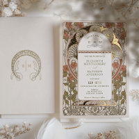 Fall Burnt Orange Gold Wedding Art Nouveau Mucha