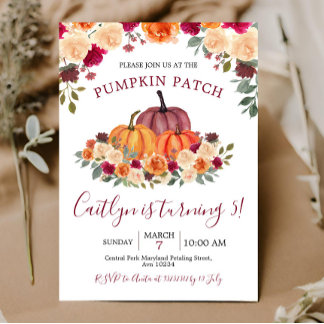 Fall Burnt Orange Pumpkin Patch 5. Geburtstag Einladung