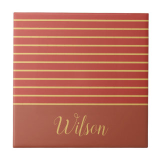 Fall Burnt Orange und Gold Nachname gestrichen Fliese