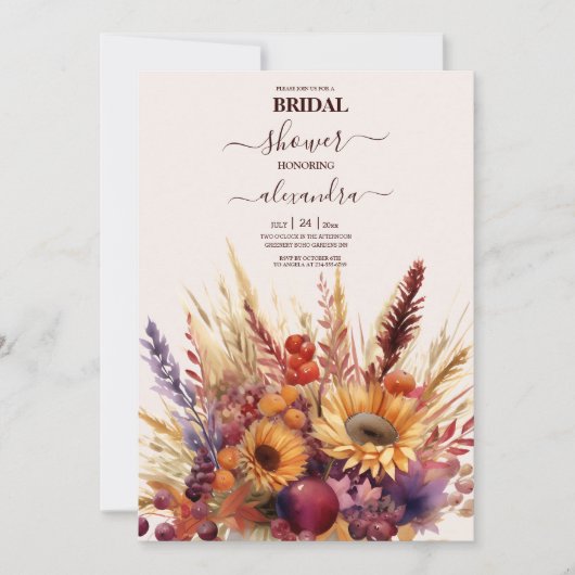 Fall Burnt Orange Wasserfarbe Pampas Grass Bridal Einladung (Vorderseite)