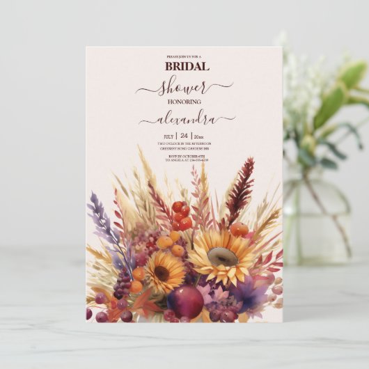 Fall Burnt Orange Wasserfarbe Pampas Grass Bridal Einladung (Stehend Vorderseite)