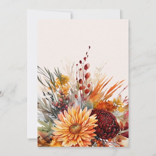 Fall Burnt Orange Wasserfarbe Pampas Grass Bridal Einladung (Rückseite)