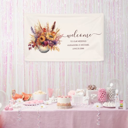 Fall Burnt Orange Wasserfarbe Pampas Grass Hochzei Banner (Party)