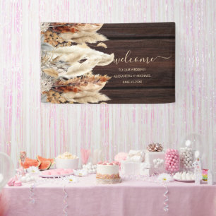 Fall Burnt Orange Wasserfarbe Pampas Grass Hochzei Banner