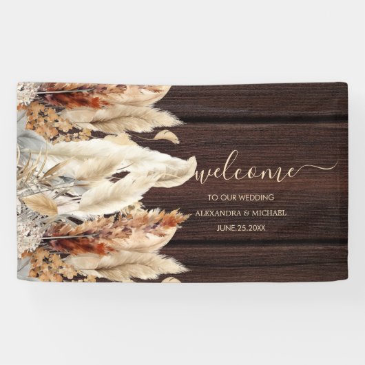 Fall Burnt Orange Wasserfarbe Pampas Grass Hochzei Banner (Horizontal)