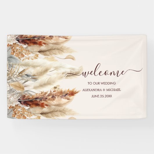 Fall Burnt Orange Wasserfarbe Pampas Grass Hochzei Banner (Horizontal)