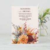 Fall Burnt Orange Wasserfarbe Pampas Grass Hochzei Einladung (Stehend Vorderseite)