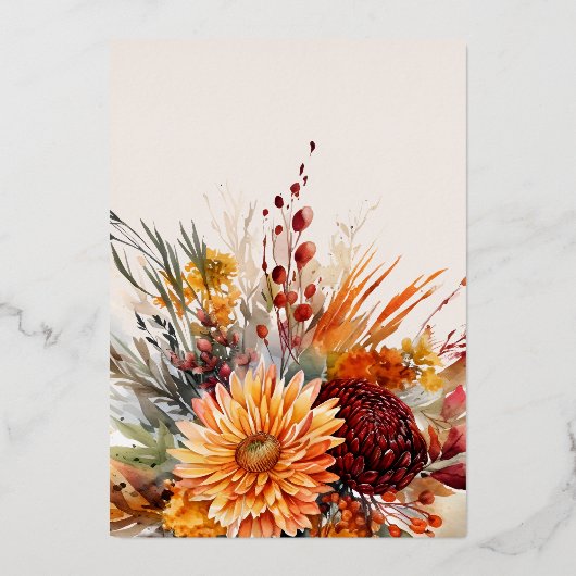 Fall Burnt Orange Wasserfarbe Pampas Grass Hochzei Folieneinladung (Rückseite)