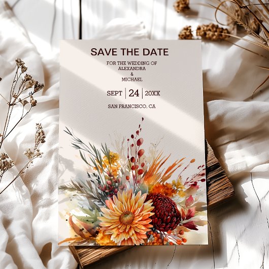 Fall Burnt Orange Wasserfarbe Pampas Grass Hochzei Save The Date
