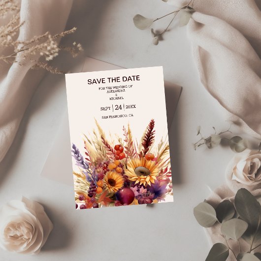 Fall Burnt Orange Wasserfarbe Pampas Grass Hochzei Save The Date