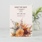 Fall Burnt Orange Wasserfarbe Pampas Grass Hochzei Save The Date (Stehend Vorderseite)