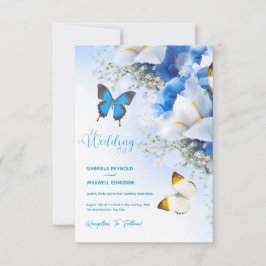 Fall Butterfly Nature Blue Hydrangea Wedding Einladung