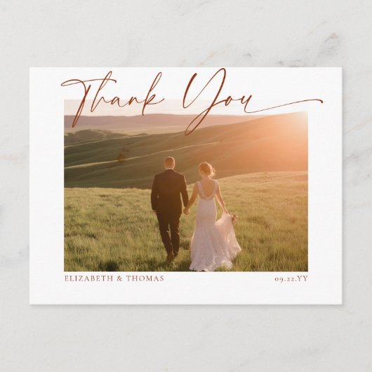 Fall Calligraphy Romantic Wedding Foto Vielen Dank Postkarte (Vorderseite)