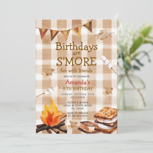 Fall Camping Bonfire Marshmallow Theme Einladung (Stehend Vorderseite)