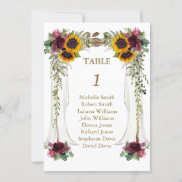 Fall Canopy Sonnenblumen Hochzeit Tischnummer
