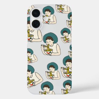 Fall-Cartoon isst Hühnchen-Nudeln iPhone 16 Hülle