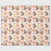 Fall Cat Mug Kawaii Coffee Bean Pattern Geschenkpapier (Flach)